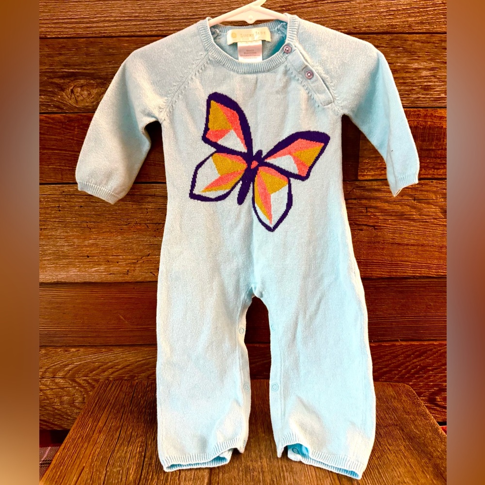 Vintage Lucky Jade Light Blue One-Piece with Multicolor Butterfly